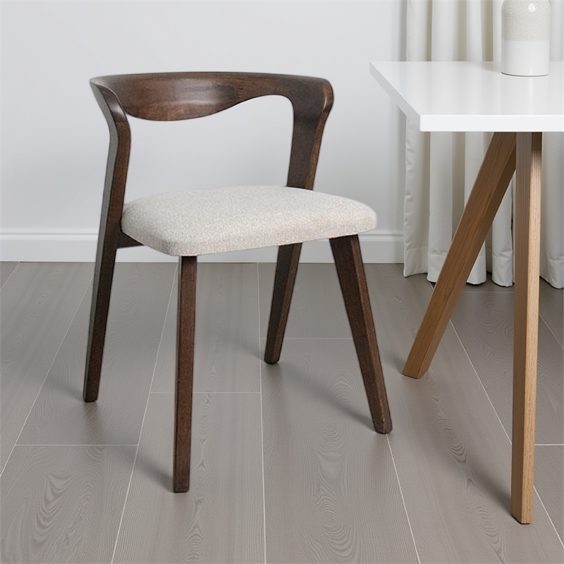 Vyva Dining Side Chair Set of 2-Ivory Seat-Walnut Brown Rubberwood