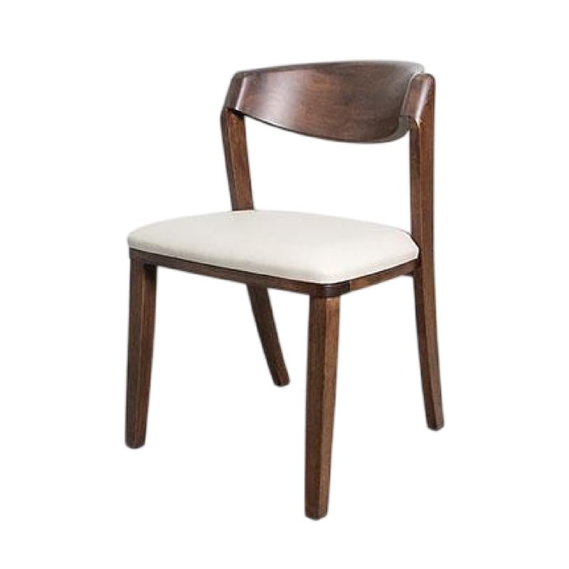 Viki Dining Side Chair Set of 2-Ivory Fabric Seat-Brown Solid Wood
