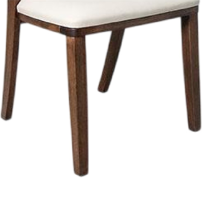 Viki Dining Side Chair Set of 2-Ivory Fabric Seat-Brown Solid Wood