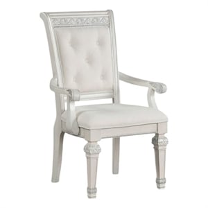 Miamy Dining Armchair Set of 2-Solid Wood-Ivory Button Tufted Fabric