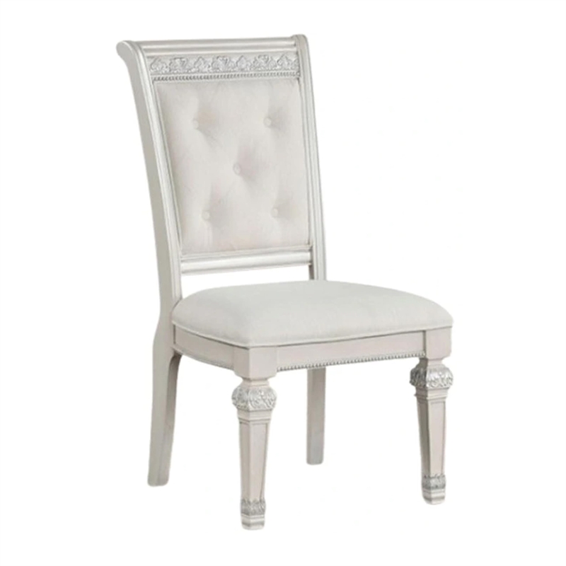 Miamy Dining Armchair Set of 2-Solid Wood-Ivory Button Tufted Fabric