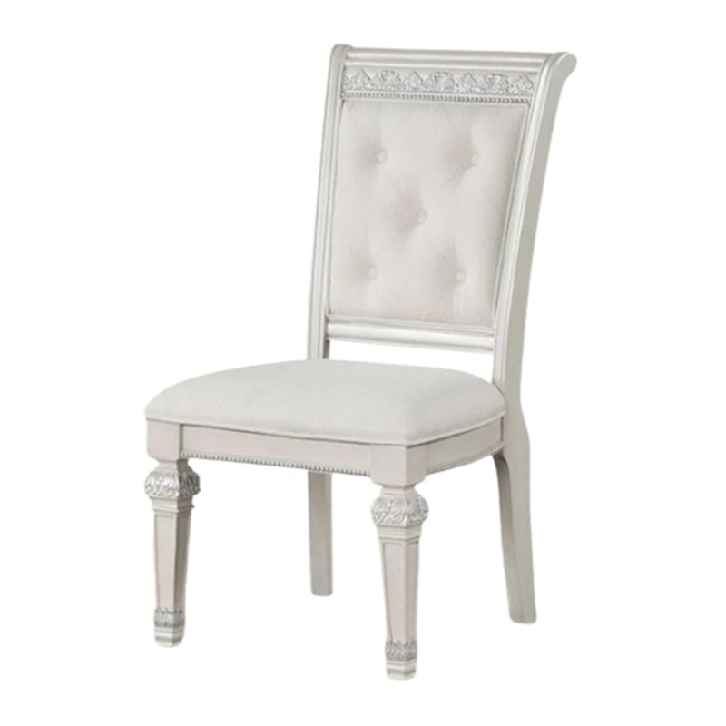 Miamy Dining Armchair Set of 2-Solid Wood-Ivory Button Tufted Fabric
