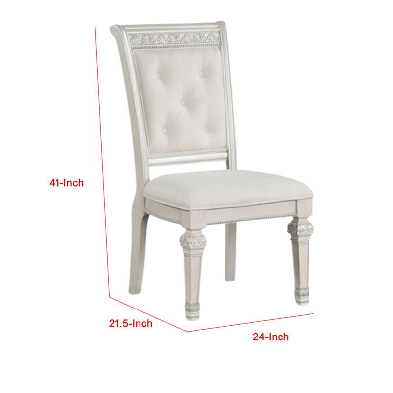 Miamy Dining Armchair Set of 2-Solid Wood-Ivory Button Tufted Fabric