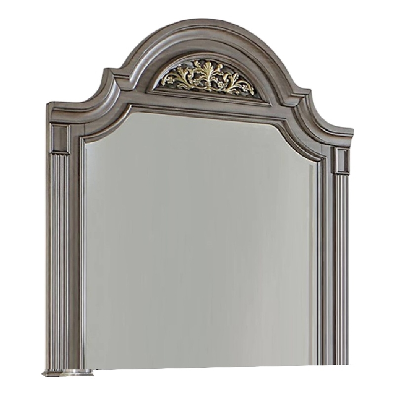 Recus Dresser Mirror-49 Inch Floral Arched Shape-Gray Solid Wood