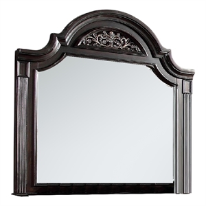 Recus Dresser Mirror-49 Inch Carved Floral Walnut Brown Solid Wood