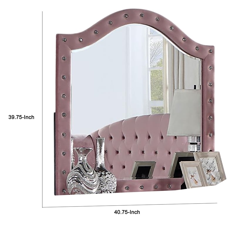 Zoha Dresser Mirror-Crystal Tuft Pink Flannelette Upholstery 41 Inch