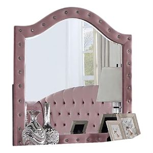 Zoha Dresser Mirror-Crystal Tuft Pink Flannelette Upholstery 41 Inch