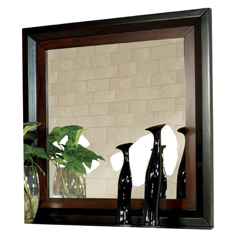 Nera Dresser Mirror-38 Inch Dark Walnut Brown and Black Solid Wood