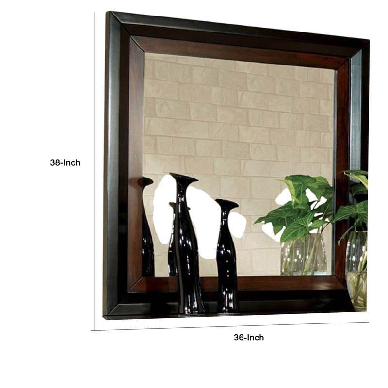 Nera Dresser Mirror-38 Inch Dark Walnut Brown and Black Solid Wood