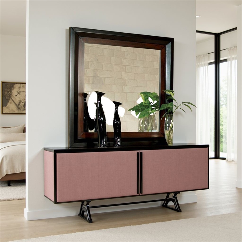 Nera Dresser Mirror-38 Inch Dark Walnut Brown and Black Solid Wood