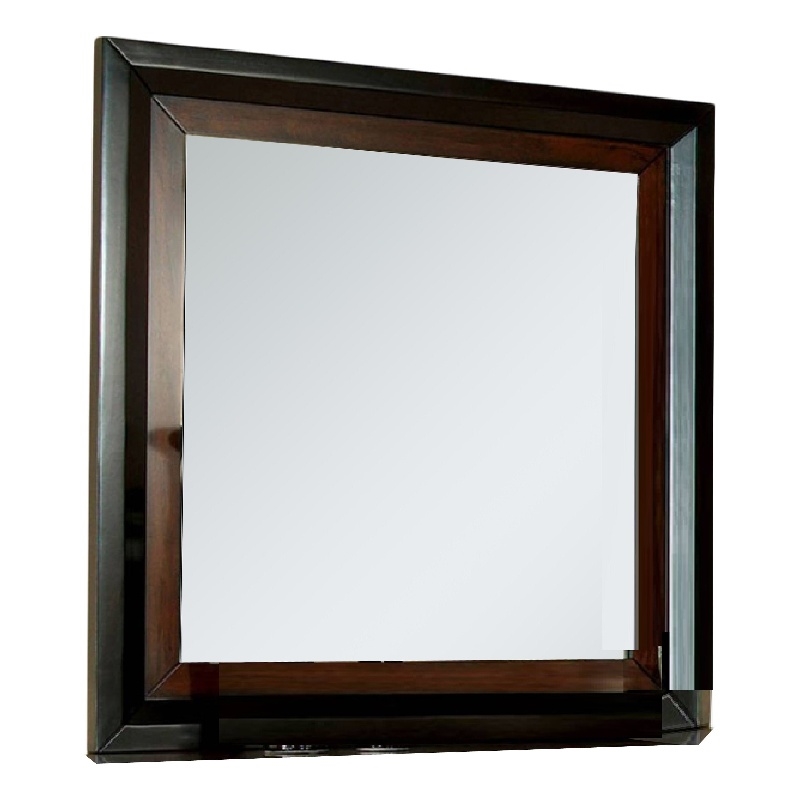 Nera Dresser Mirror-38 Inch Dark Walnut Brown and Black Solid Wood