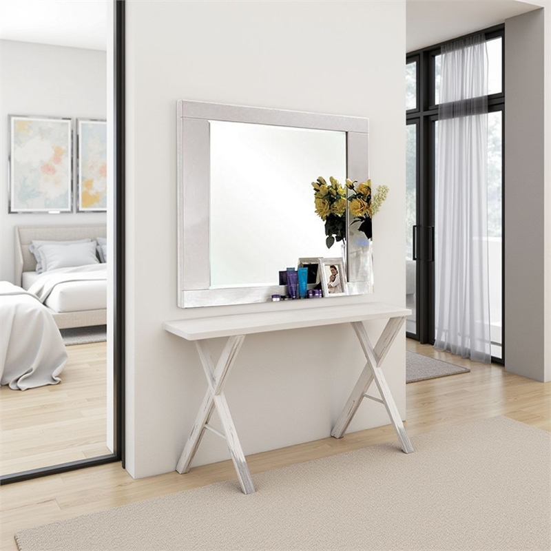 Gely Dresser Mirror-46 Inch Glossy White Lacquer-Solid Wood Frame