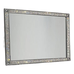 Laine Dresser Mirror-Crystal Trim Frame-46 Inch Gray Solid Wood