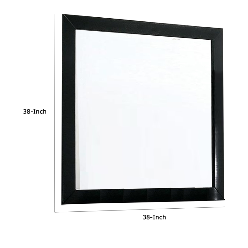 Ryla Dresser Vanity Mirror-38 Inch Square Frame-Black Solid Wood