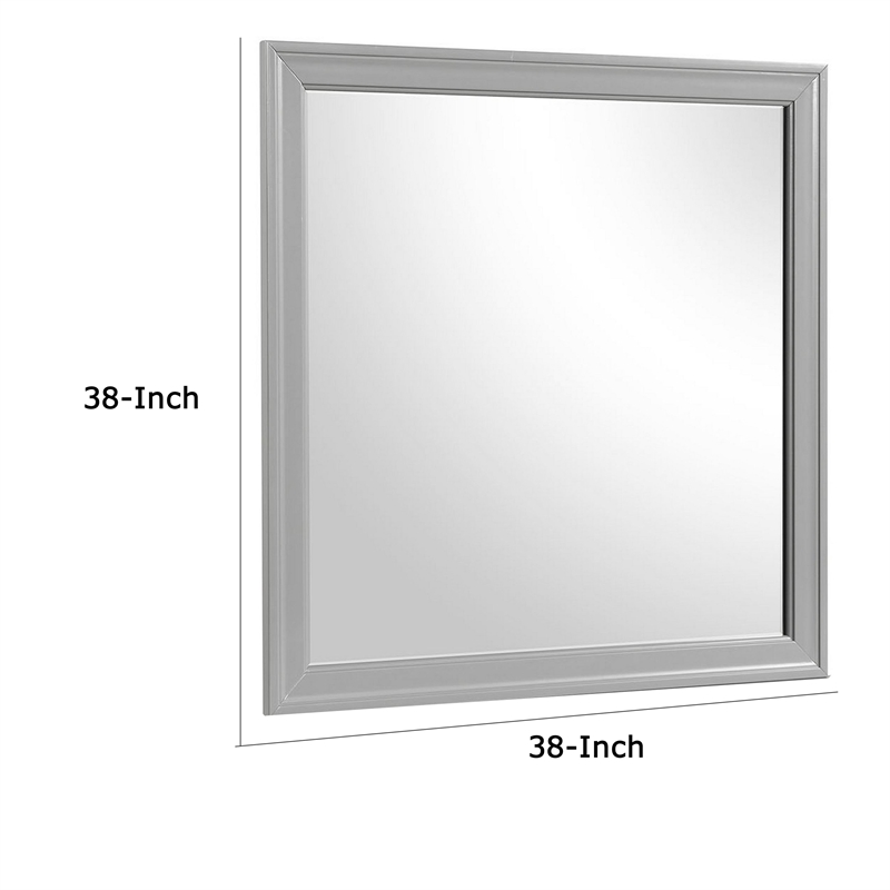 Ryla Dresser Mirror-38 Inch Square Frame-Farmhouse Gray Solid Wood