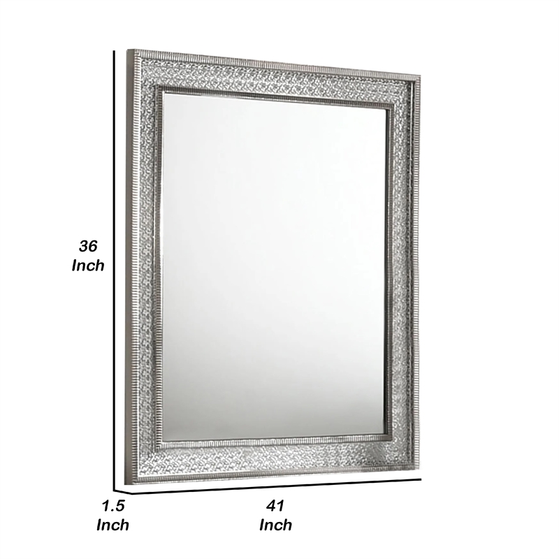 Cyl 36 x 41 Dresser Mirror with Scale Molding Trim-Metallic Gray Wood