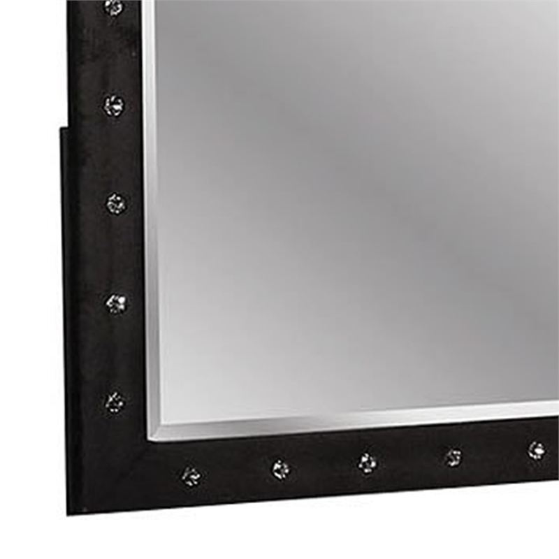 Rea Dresser Vanity Mirror-Crystal Tufted Black Velvet Upholstered Arched Frame