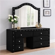 Rea Dresser Vanity Mirror-Crystal Tufted Black Velvet Upholstered Arched Frame