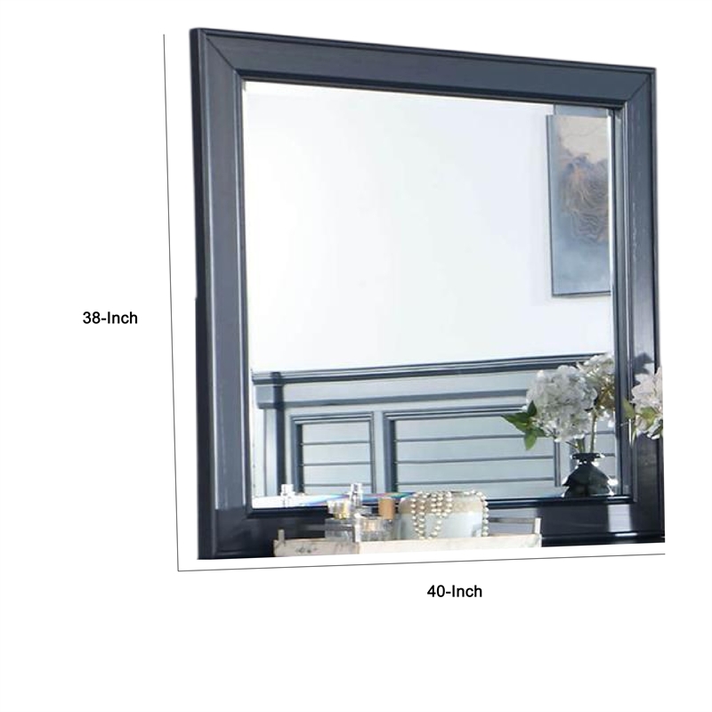 Zeny Dresser Mirror-40 Inch Rectangular-Slate Blue Solid Wood Frame