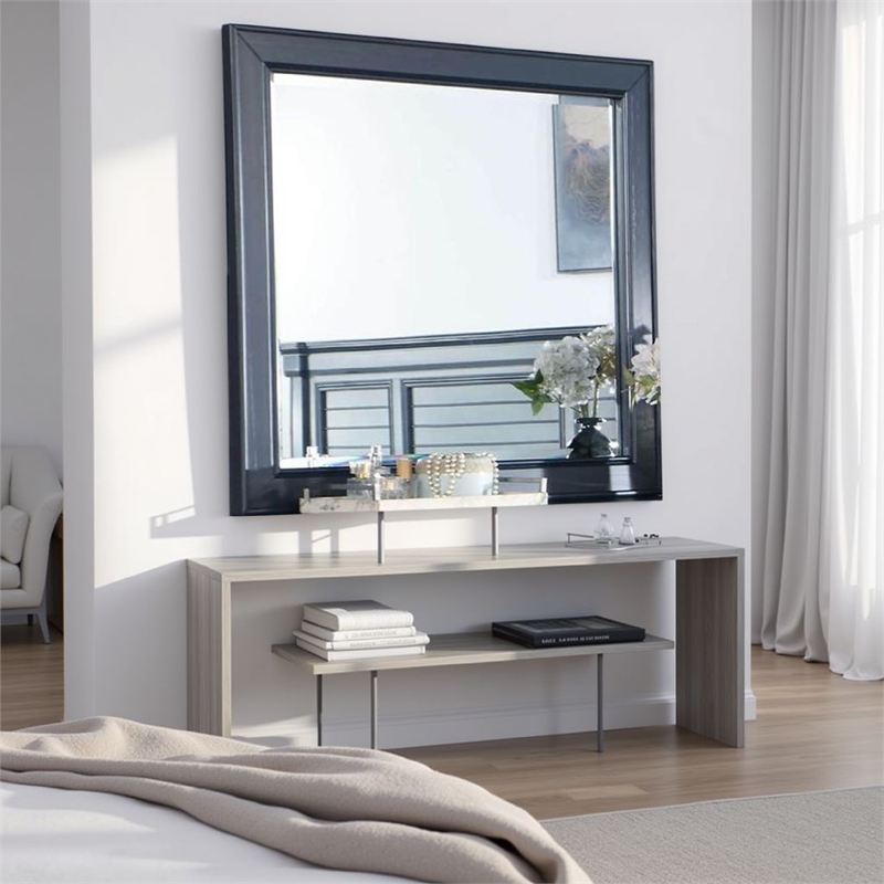 Zeny Dresser Mirror-40 Inch Rectangular-Slate Blue Solid Wood Frame