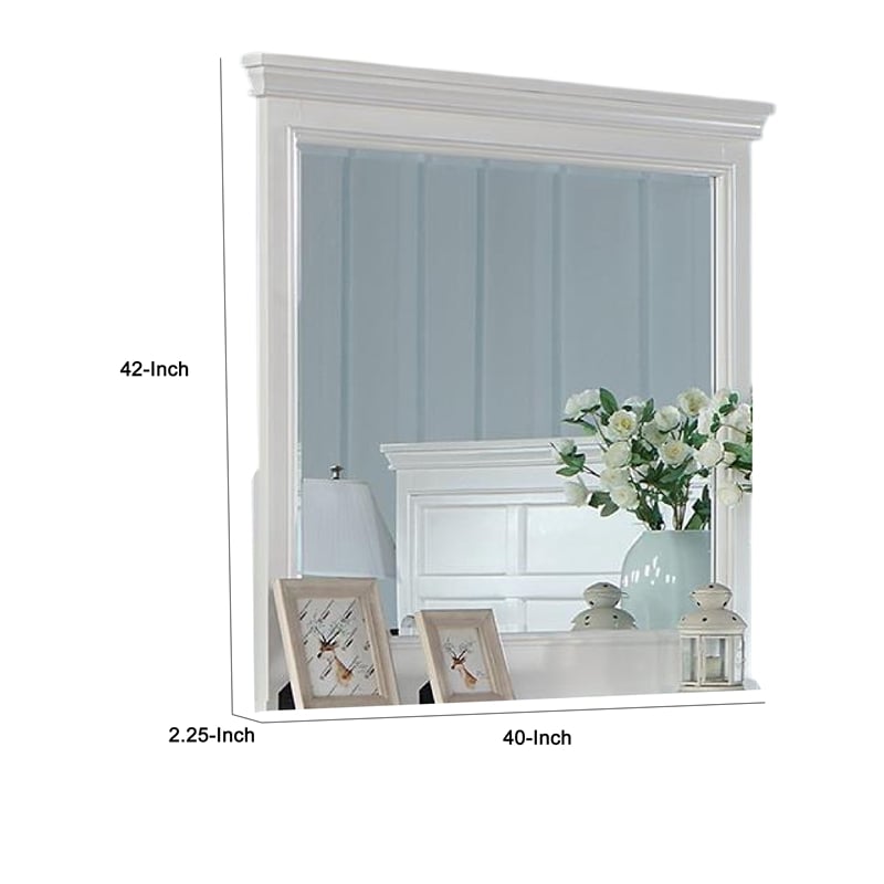 Lile Dresser Mirror w Crown Molding Frame-42 Inch White Solid Wood