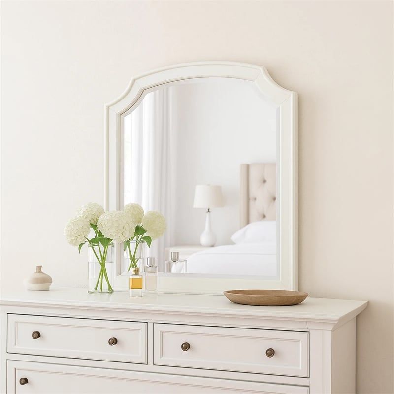 Kyna Dresser Mirror-Beveled Glass-Classic Antique White Solid Wood-40x42