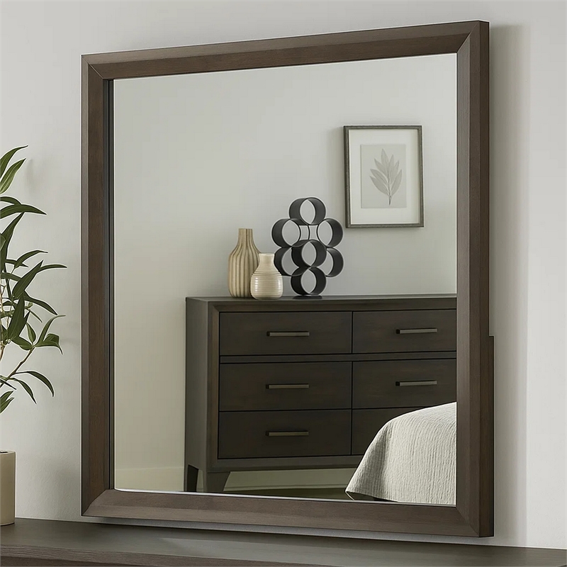 Fel Dresser Mirror-Beveled Glass-Dark Brown Wood Frame-44x45