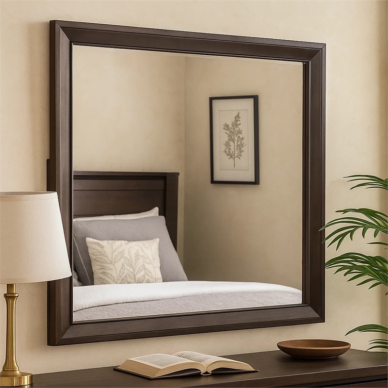 Nitz Dresser Mirror-Beveled Glass-Espresso Brown Solid Wood Frame-36x40