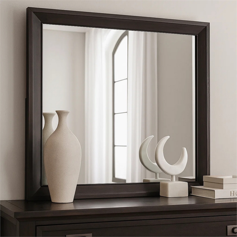 Nitz Dresser Mirror-Beveled Glass-Espresso Brown Solid Wood Frame-36x40