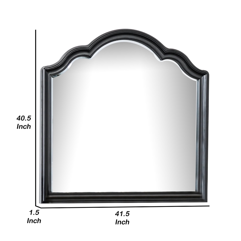 Eleena Dresser Mirror-Beveled Glass-Black Solid Wood Frame-41x42