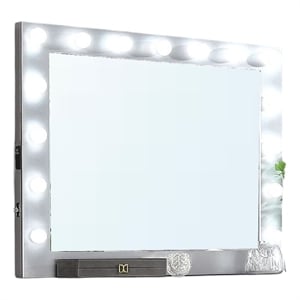 Fery Dresser Mirror w Light Bulbs-USB and Power-Glam Silver 44 Inch
