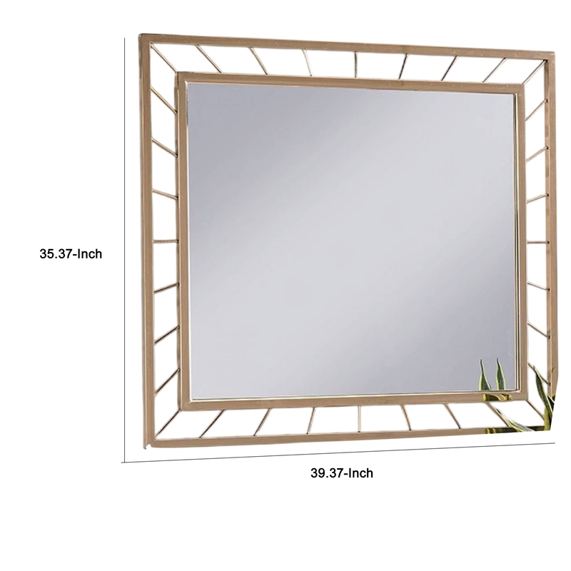 Brey Decorative Accent Mirror-39 Inch Glam Gold Plated Metal Frame