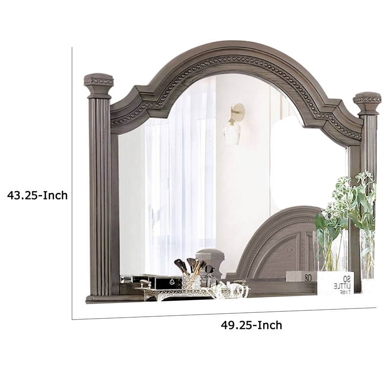 Akia Dresser Vanity Mirror-Reeded Posts-49 Inch Gray Bell Top Frame