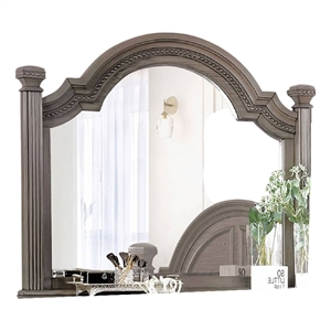 Akia Dresser Vanity Mirror-Reeded Posts-49 Inch Gray Bell Top Frame