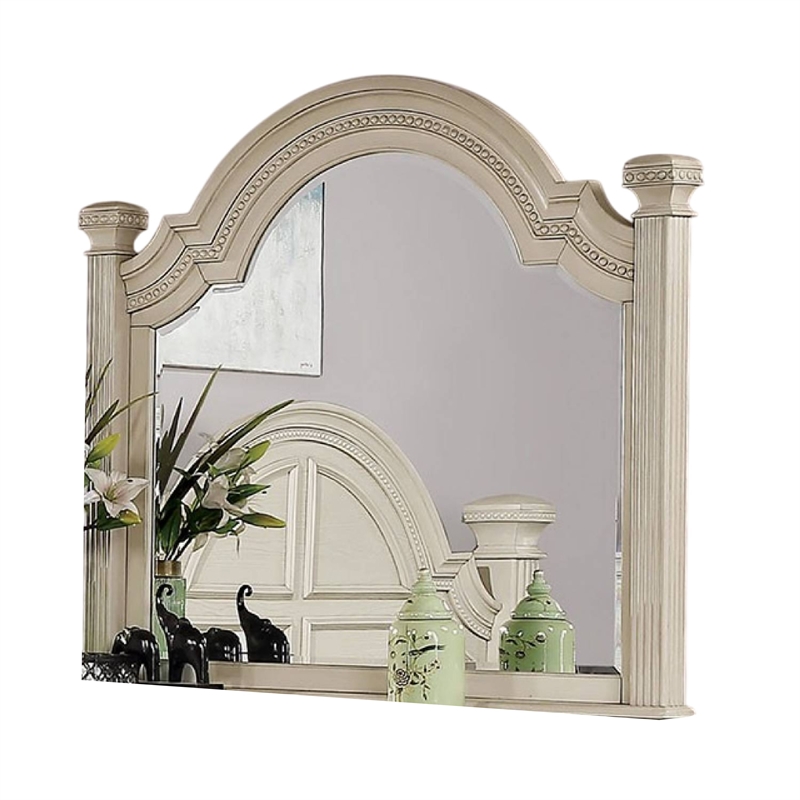 Akia Dresser Mirror-Reeded Posts-49 Inch Antique White Bell Frame