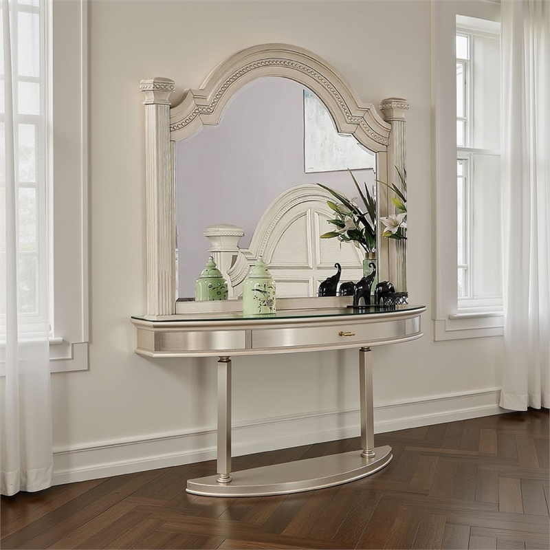 Akia Dresser Mirror-Reeded Posts-49 Inch Antique White Bell Frame