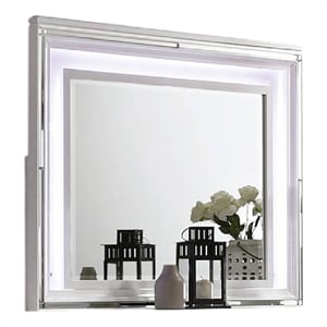Lin Dresser Mirror with LED Lights-47 Inch White Solid Wood Frame