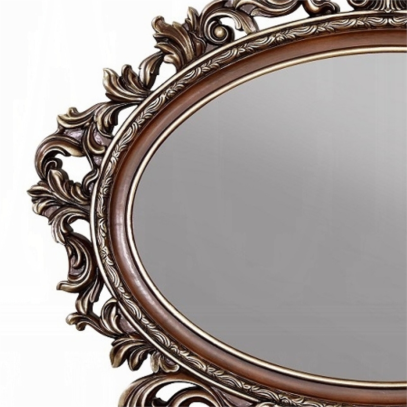 Vany Dresser Mirror-Intricate Brushed Champagne and Cherry Wood 43x53