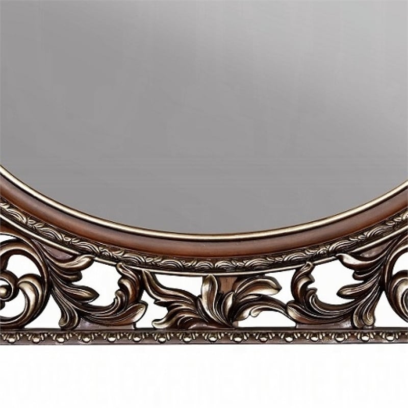 Vany Dresser Mirror-Intricate Brushed Champagne and Cherry Wood 43x53