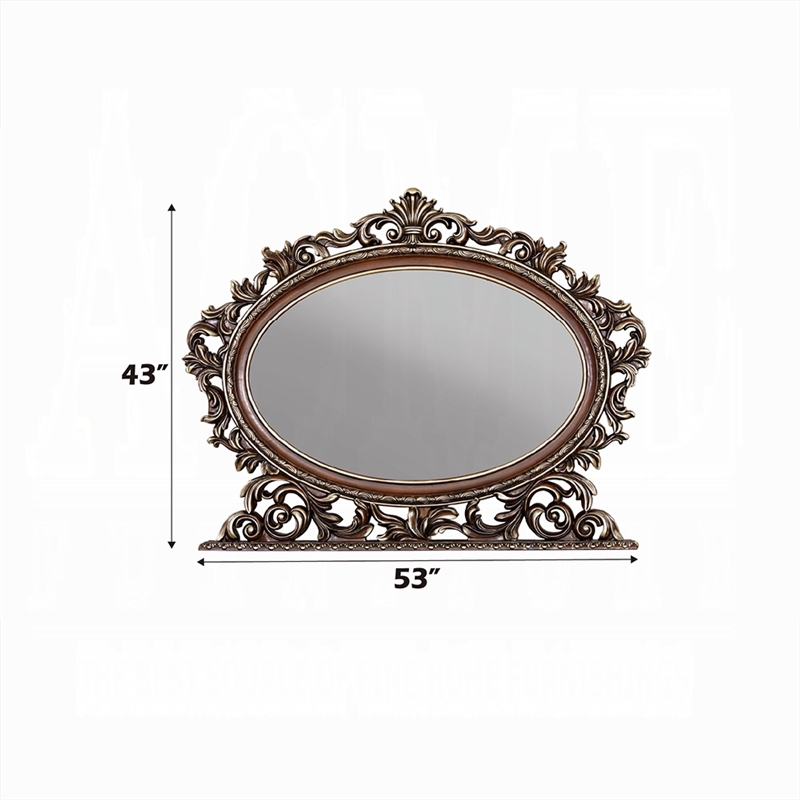 Vany Dresser Mirror-Intricate Brushed Champagne and Cherry Wood 43x53