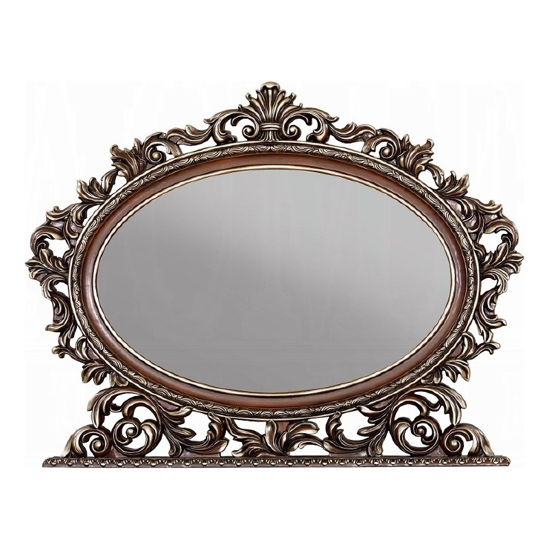Vany Dresser Mirror-Intricate Brushed Champagne and Cherry Wood 43x53