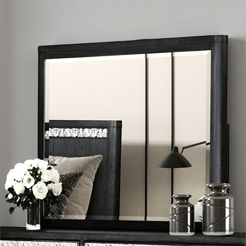 Zoko Dresser Mirror with Beveled Design-Ash Gray Solid Wood 38x42