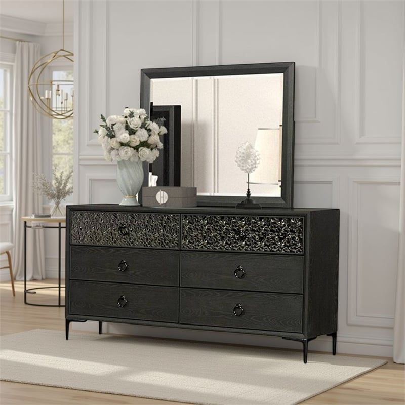 Kaira Dresser Mirror with Espresso Brown Solid Wood Frame-36x42