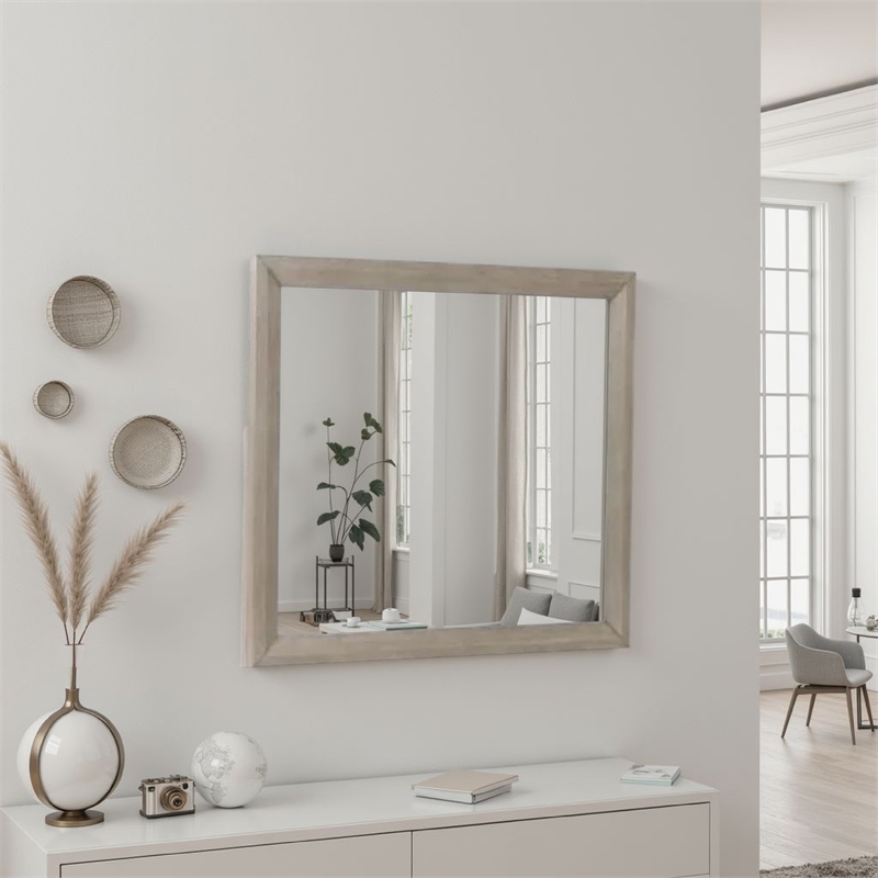 Kaira Vanity Dresser Mirror-Rustic Natural Oak Brown Wood 36x42