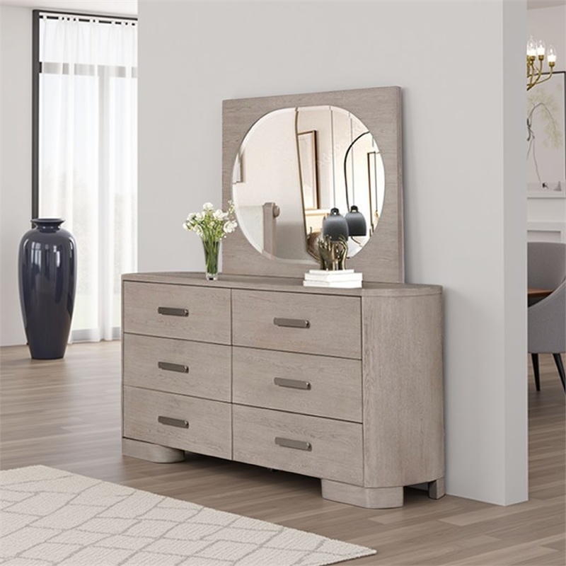 Celly Mirror-Round Beveled Edges-White Oak Solid Rubberwood 36x46