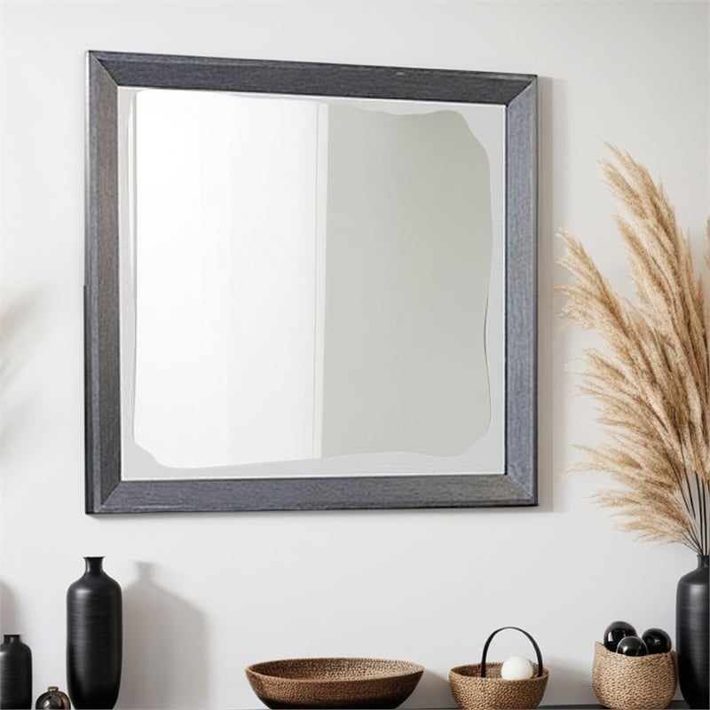 Kizie Dresser Mirror-Classic Weathered Black Solid Rubberwood 42 Inch