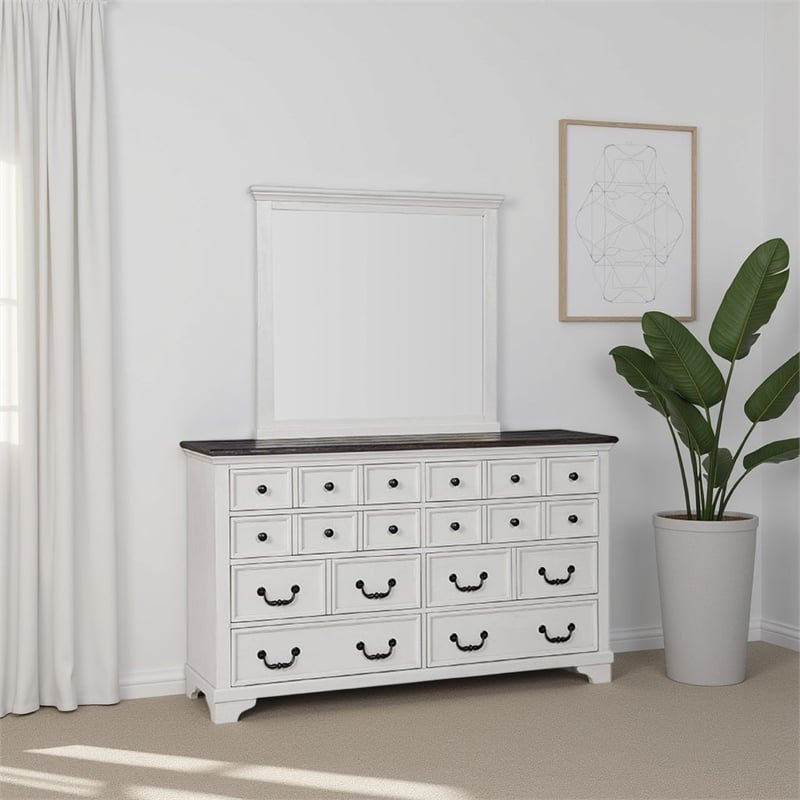 Hamps Dresser Mirror-White Solid Wood-Subtle Frame Details-38x42