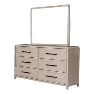 Giva Dresser Mirror-Rounded Edges-Natural Oak Beige Solid Wood 37x40