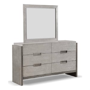 Rizvi Wall Mount Dresser Mirror-Beveled Accent-Gray Solid Wood 36x40