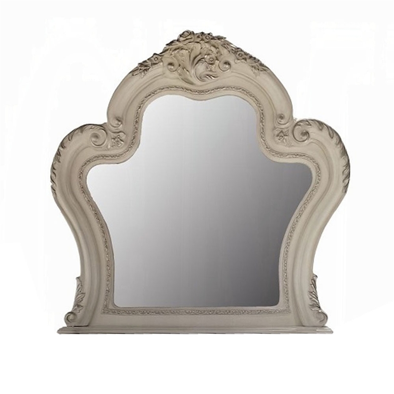 Ally Vanity Mirror-46x46-Scrolled Carved Classic Details-White Wood
